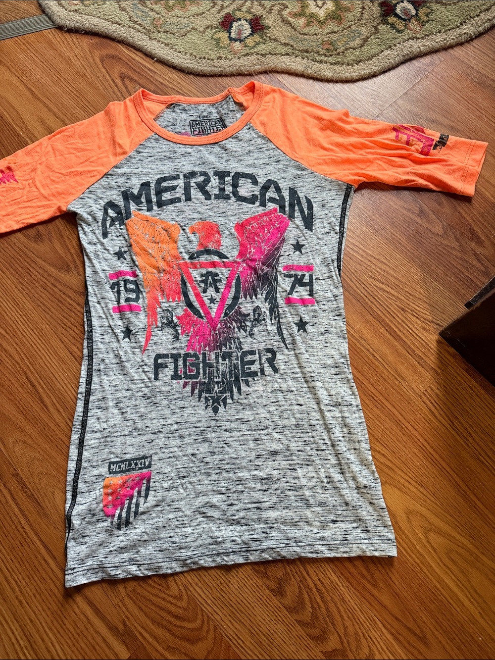 American Fighter Girls' Gray & Neon Orange Raglan Graphic Tee